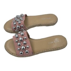 Nine West Pink Even Studded Espadrille Slide Sandals Size 7.5